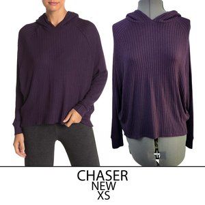 NEW CHASER Hooded Top Waffle Knit Raglan Purple XS